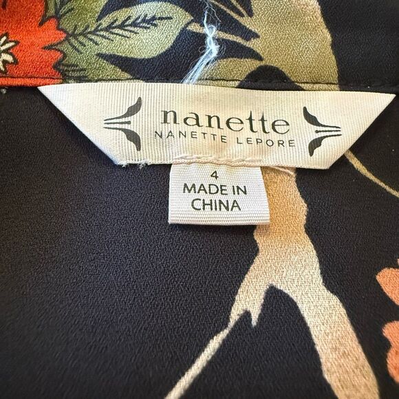 Nanette Lepore Blk Floral Print Pin Tucked Long Slv Dress Sz 4 Career, Occassion - Picture 14 of 14